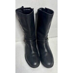 Børn Women's Black Leather Moto  Mid-Calf Riding Biker/Straps  Boots   Zip  6.5